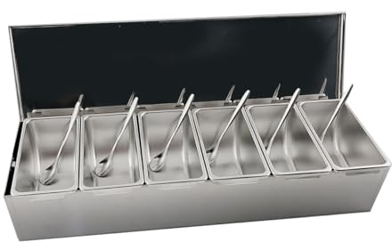 Lfhelper Magnetic Pizza Topping Station with 6 Removable Compartments, 600 ml Each, Stainless Steel Compartment Pizza Storage Container for Restaurant and Home Kitchen