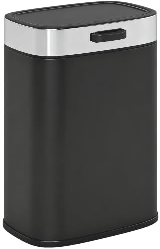 HOMCOM Mülleimer 5 L Treteimer Druck-Öffnen Schwarz 21,5 x 19,5 x 30 cm | Hängend, Feststelldeckel, Abfalleimer, Inkl. Abnehmbar Inneneimer, Abfallsammler, Edelstahl, Küche