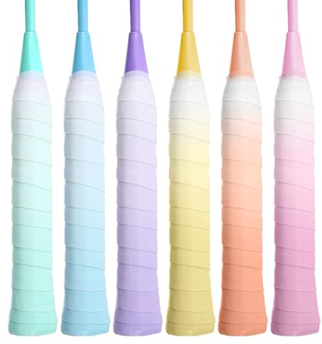 6Pcs Tennis Racket Handle Grip, Self Adhesive Racket Grip Tape Colorful Gradient Non-Slip Absorb Sweat Handle Overgrip Tape for Tennis Racquet Badminton Padel Squash, Stretchy & Easy to Install