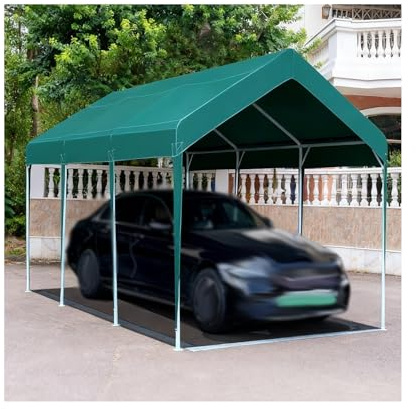 Large Heavy Duty Carport for All-Weather Outdoor Metal Carports with Reinforced Frame for Tractor Truck RV SUV(Green,9.8x16.4x6.5 ft)