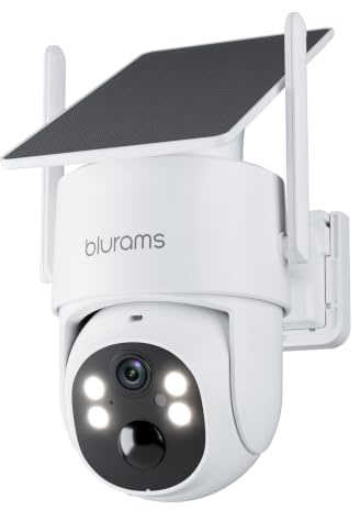blurams 2K Telecamera Wi-fi Esterno Senza Fili con Pannello Solare | 4MP, Pannello Solare Integrato, 5GHz & 2.4GHz WiFi6, 360° PTZ, Rilevamento Movimento, IP65