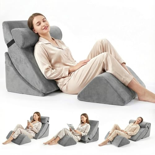4-in-1 Orthopädisches Bett Keilkissen Set, Verstellbares Keilkissen Bett mit Memory-Schaum, Reflux Kissen, Waschbare Hülle, Reflux Kissen Erwachsene für Rücken, Beinen und Knien Spielen，50*50*30cm