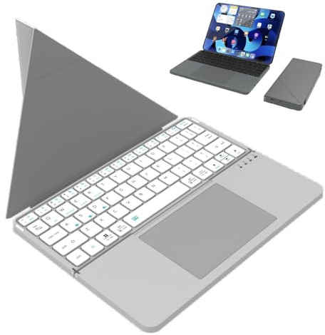 Teclado Bluetooth Portátil Ultrafino Con Panel Táctil, Sincroniza Hasta 3 Dispositivos, Teclado Inalámbrico Plegable De 64 Teclas Con Funda Protectora, Para Tableta(Silver)