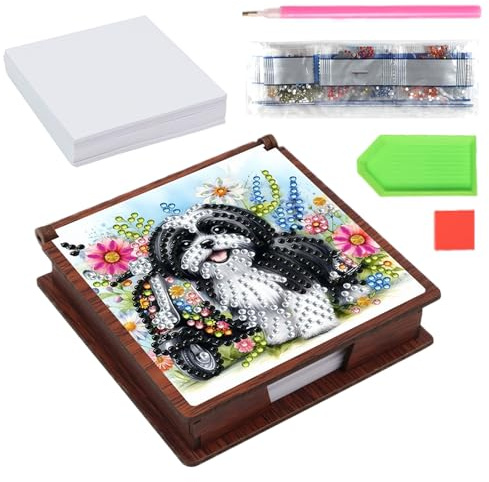 Générique Kit de Peinture Diamant Chat et Chien avec Boîte à Notes, Peinture Diamant Faite Main pour Enfant et Adultes, Boîte à Notes Portable Décorative, pour Maison, Bureau (11x11x2.8 cm)