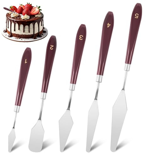 SULIKJHUI 5 Pieces Cake Spatula, Stainless Steel Icing Spatula Set | Thin Blade palette knife for Frosting, Fondant, Chocolate, Pastry Decorating, Art Painting, Comfortable Handle