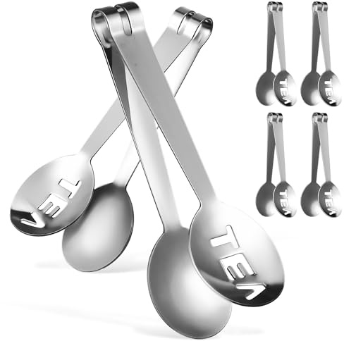 VINTORKY Pinzas para Té Acero Inoxidable 6 Unidades, Colador y Exprimidor para Bolsitas, Multiusos para Servir y Preparar Té Hogar, Utensilios Cocina Resistentes y Cómodos