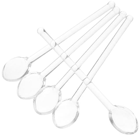 MAGICLULU Cuchara de Vidrio para Café Espresso 13 Cm, Cucharita Mini Alta Borosilicato, Set de 5 Piezas para Mezclar Bebidas y Postres en Hogar y Fiesta