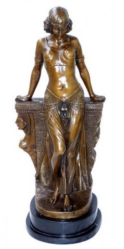 Kunst & Ambiente - Große Bronzefigur auf Marmorsockel - Skulptur - Ägypterin - signiert von Milo - Erotik Akt Skulptur - Ägypten Figur