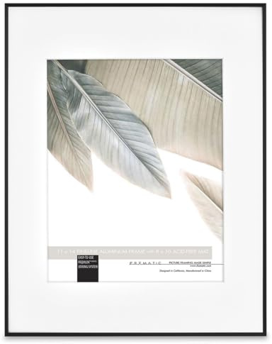 MCS Framatic Fineline Aluminum Frame, Black, 11 x 14 in matted to 8 x 10 in, Single