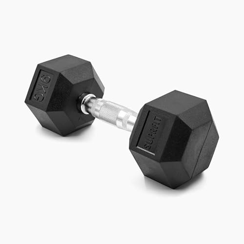 SUPRFIT - Hexagon Kurzhantel einzeln mit gummiertem Eisenkern - Fitness Gewichte Hanteln 1-50 kg mit rutschfestem Chromgriff - Premium Kurzhantel für Calisthenics, Krafttraining & Crossfit Übungen