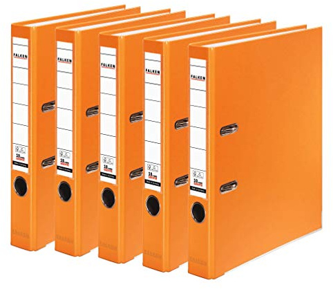 FALKEN 5x PP-Color Kunststoff-Ordner 5 cm schmal DIN A4 orange | Made in Germany Kunststoffbezug außen Papierbezug innen Vegan