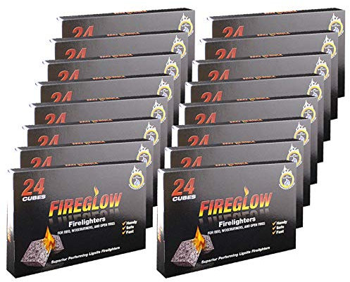 Tiger Tim Fireglow 384 Cubes Firelighters Superior Lignite Mess-Free Safe Odourless Instant Fire Starters for Wood Burners Barbecues Stoves Grills Campfires