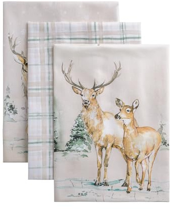 Maison d'Hermine Küchenhandtuch 100% Baumwolle (50 cm x 70 cm, Set von 3) | Küchenhandtücher Tischgeschirrtücher zum Muttertagsgeschenke Reinigen Thanksgiving und Weihnachten - Deer in The Woods