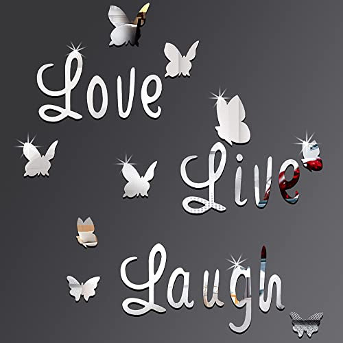 DIY Mirror Butterfly Stickers Silver Love Live Laugh Butterfly Wall Letters Butterfly 3D Mirror Wall Stickers Home Decoration Decal