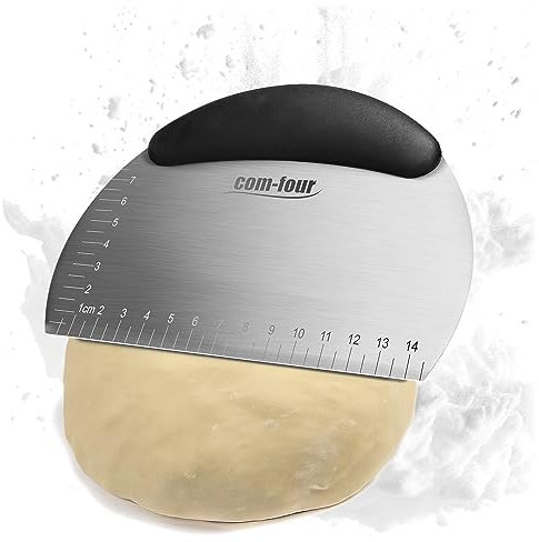 COM-FOUR® Espátula de masa Premium -Cortador de masa de acero inoxidable y mango de plástico-Cortador con lados redondos (1 pieza - color plateado - semicircular)