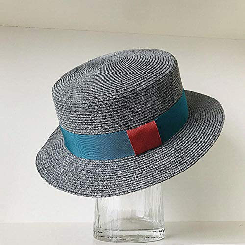 Sonnenhut Strohhut Hut Damen Mode Einfache Hut Frauen Männer Sonnenhut Kurze Breite Krempe Strandhut Band Strohhut Flache Strohhut-Grau
