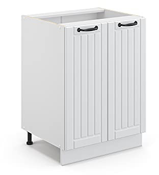 Vicco Küchenunterschrank Fame-Line, Weiß Landhaus, 60 cm | MDF-Front · Ohne Arbeitsplatte · Höhenverstellbare Füße · Metallgriffe · Soft-Close