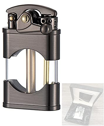 Creative Métal Kérosène Briquet Coupe-Vent Transparent Réservoir D'huile Briquets Rétro Meule Flint Petroleum Fumer Accessoires Cadeau pour Hommes,Black