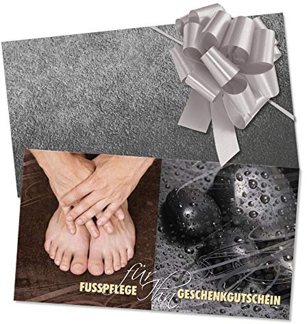GESCHENKGUTSCHEINcom by POS-HAUER. Gutschein-Set. 100x Gutschein + Kuvert + Schleife. Für Fußpflege Fußpflegeinstitute Pediküre, blanko zum selber Ausfüllen.