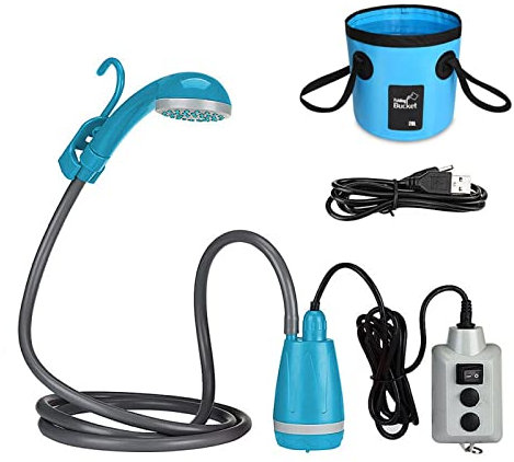 Lioaeust Tragbare CampingDusche, 12 V DC, Fahrzeug, Camping, Dusche, Outdoor-Dusche, Pumpe, USB, wiederaufladbar, Duschkopf,Camping Dusche Set für Camping, Autowäsche, Strand (B)