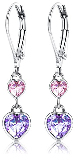 ORAZIO Herz Creolen Ohrringe für Mädchen Hypoallergen Baumelnder Reif mit 925 Sterling Silber Ohrringe mit 3 Mini-Herzen & Kristalle, kleine Ohrring mit Reifen für Kinder Schmuck Geburtstagsgeschenk