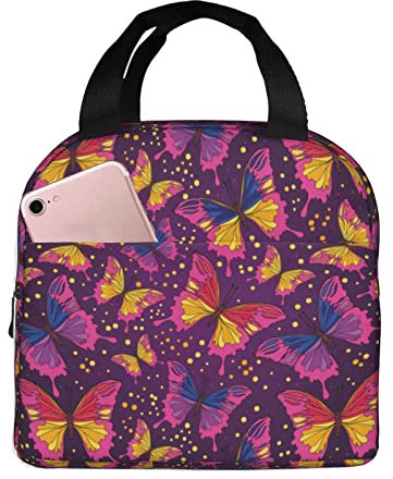 XVBCDFG Bolsas de almuerzo con estampado de mariposa rosa para hombres y mujeres, fiambreras reutilizables aisladas, pequeñas bolsas de almuerzo Bento, fiamb