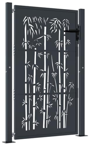 vidaXL Gartentor, Gartentür mit Bambus-Design, Abschließbar Hoftor Eingangstor für Garten Terrasse, Tor Zauntor Gartenpforte, Anthrazit 105x155 cm Stahl