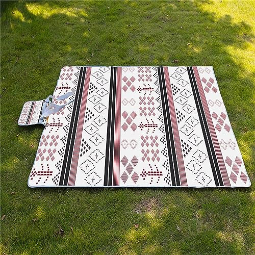 Picknickdecke 200x300cm,XXL Picknickdecke mit Wasserdichter Unterseite,Outdoor Stranddecke Sandfrei,mit Tragegriff Faltbare Picnic Blanket für Camping,Strand,Familie,Konzerte Rot schwarz geometrisch