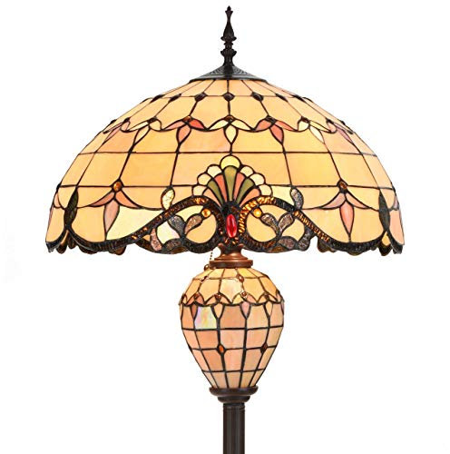 Bieye L30803 Baroque Tiffany Style Stained Glass Double Lit Floor Lamp for Home Decor 64-inch Tall