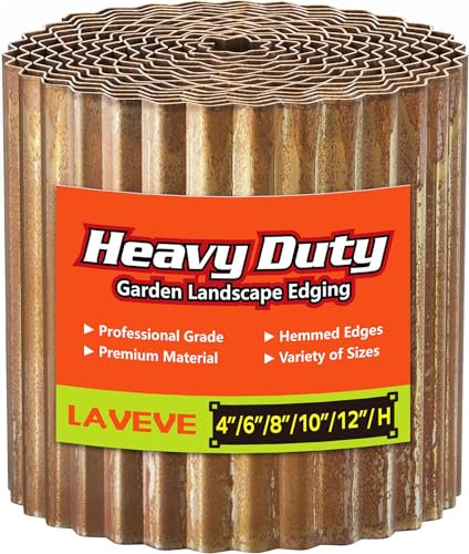 LAVEVE Corrugated Metal Garden Edging 8 x 20Ft, Landscape Edging Border for Lawn, Flower Bed, Garden Fence, Paver Edging (Real Rusted)
