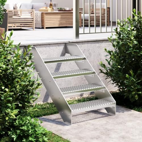 Festnight Gitterroststufe Treppenstufe Rutschhemmende Sicherheitsantrittskante Stahltreppen Aussen Stahlstufe 60 x 24 x 7 cm Verzinkter Stahl(Geschmiedet und geschweißt)