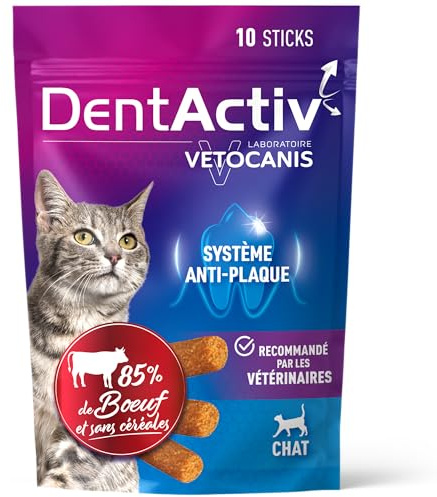 Vetocanis | Dentactiv | Stick Dental Gatos | Golosinas | Chuches Gatos Deliciosas | Higiene y Salud | Snack 85% Ternera | Comida Recomendada por Veterinarios | Sistema Anti-Placa