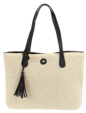 MEGAUK Women Woven Beach Bag Vacation Style Tote Bag Large Capacity Handmade Shoulder Bags Straw Shopping Handbag For Ladies (Beige)