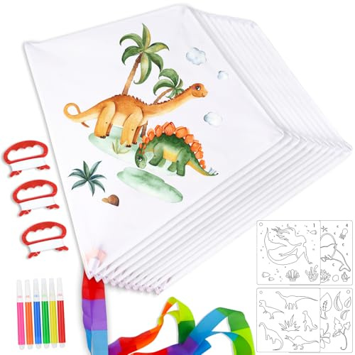 FORMIZON Aquiloni, Kit Aquiloni per i Bambini, DIY Aquiloni da Colorare, Disegnare il Proprio Aquilone con Matite Colorate e Sagome, Facile da Volare, per Bambini Regalo Giochi All'aperto (10 Pezzi)