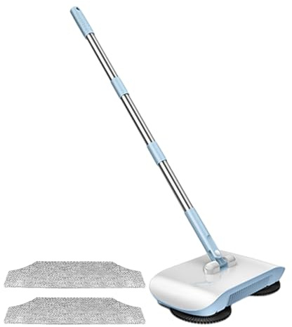 VALINK Teppichkehrer, Bodenkehrer, 2-in-1 rotierende Handschieb-Kehrmaschine, nass trocken, Heimreinigungswerkzeug zum Kehren Wischen, Blau, 2 Tuch