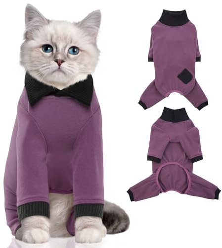 DENTRUN katzenbody Nach Op Katzen Recovery Anzug Kätzchen Haarhaftender Strampler Chirurgische Kegel Alternative Hemden für weibliche nach Operation Haar Verbreitungs Präventions Kleidung Schlafanzug