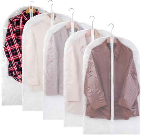 ROSYLEVE 5 Stück Kleidersack Transparente Anzug Lange 60X120 mit Reißverschluss Kleidersäcke Mottensicher Waschbarer Kleidersammler für Lange Kleider und Mäntel