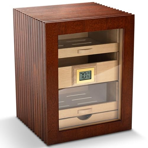 Zigarren-Humidor, Wissenschaftliche Funktionale Unterscheidung Großraumspeicher, Klavierlack, Holzstreifen-Zigarrenkiste aus Zedernholz,B