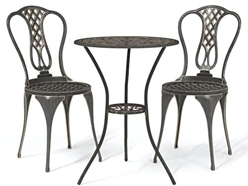 ShGaxin 3-TLG. Bistro-Set, Bistrotisch Mit 2 Stühlen, Gartenset Tisch Und Stühle, Balkontisch Klein, Bistroset, Balkonset, Aluminiumguss Bronzen