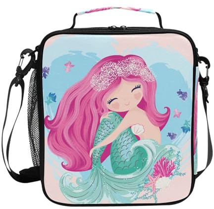 ALAZA Lunch Bags for Boys Girls, Little Lovely Mermaid Princess Reusable Insulated Lunch Box Thermal Meal Tote Kit, Lunch Cooler Bag Organizer with Adjustable Shoulder Strap