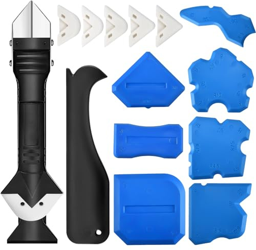 ELUBLU Rimuovi Silicone,Raschietto Silicone Professionali Multifunzionali 5 in 1 per Spatola per Silicone,Strumento per la Rimozione con Punta in Acciaio Inossidabile,Pavimenti,Sigillatura di Finestre