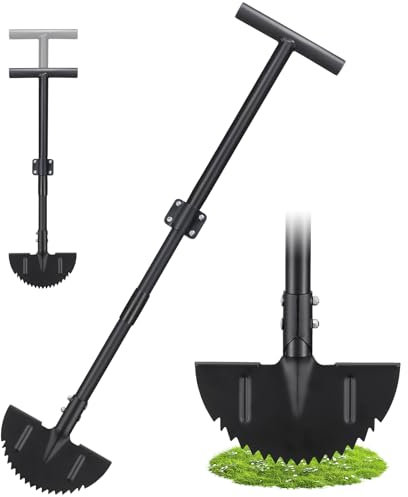Lawn Edger, 42 Inch Half Moon Manual Edger Lawn Tool, Heavy Duty Saw Tooth Driveway Sidewalk Flower Bed Landscaping Grass Step Edging Tool, T-Grip, Long Handle