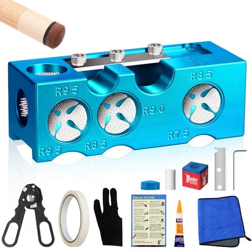 Foleto 11-in-1-Pool-Queue-Spitzen-Former, professionelles Queue-Stick-Werkzeug-Set für Billard-Enthusiasten, Pool-Queue-Former, Zubehör für Ersatz und Formen von Queue-Spitzen (blau)