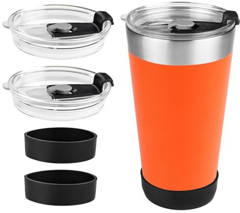 2Pack Replacement Lids and Silicone Boot Compatible with Stanley 16oz Beer Pint Glass, Insulated Lid and Anti-Impact Bottom Sleeve for Stacking Metal Drinking Tumbler