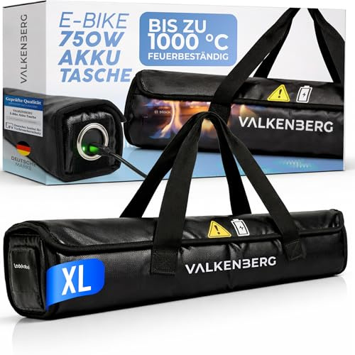 VALKENBERG E-Bike Akku Tasche – Feuerfeste Akkubox für E-Bike Akkus mit Kabeldurchführung – Akku Schutzhülle feuerfest inkl. Trageschlaufe – Akku Transportbox & Aufbewahrungstasche, Größe XL