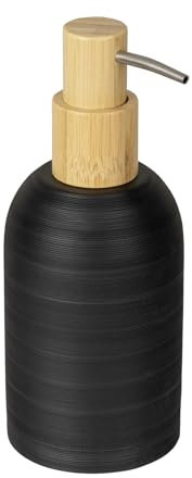WENKO Dispensador de jabón Mod, Altavalle Elegante diseño Independiente poliresina bambú Accesorios de baño Negro 0.25 l 7.5 x 18 x 8 cm