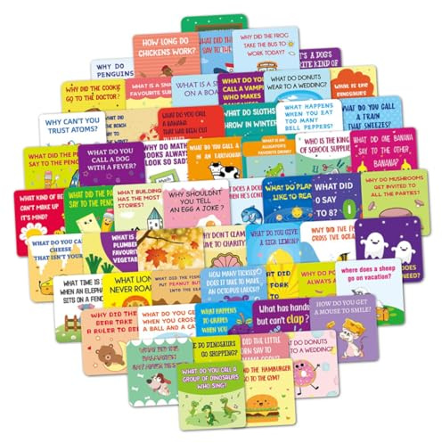 FUNNETOYU 60 Stück Doppelseitige Witzkarten für Kinder Lunchbox mit Niedlichen Mustern und Papierkarton Geeignet für Besondere Anlässe und Aktivitäten mit Freunden