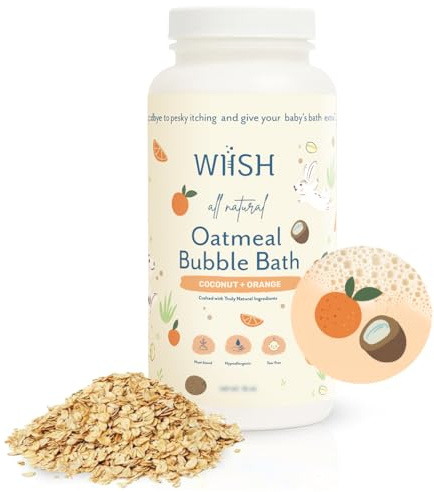 WIISH Baby Oatmeal Bubble Bath - Baby Bubble Bath for Sensitive Skin with 30% Colloidal Oatmeal | Orange + Coconut | Healing Ingredient, Soothing Itchiness, Rashes, Dryness 16 oz(260g)