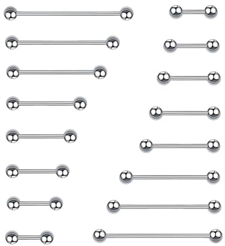 LACHT 16 Pièces en Titane anodisé Chirurgical Barres en Acier de la Langue Mamelon Anneau Piercing,Acier Chirurgical 316L Piercing Sourcils Rook Oreille Piercing