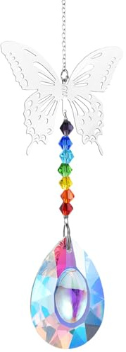 Atrapasueños de cristal con colgante de mariposa, adorno para colgar en la ventana, reflejo de la luz del sol, decoración para exteriores e interiores, decoración de ventana